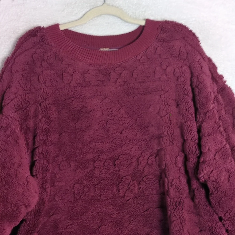 Free People Womens Purple Plush‎ Crewneck Oversized Sweatshirt Size XS